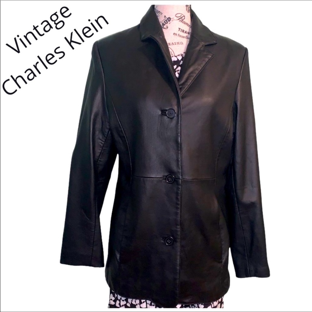 Charles Klein Vintage Leather Jacket Coat Black Small
